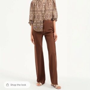NWT Brown Silk Veronica Beard Wide-Leg Pants